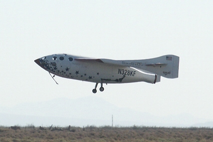 SpaceShipOne lands following the first privately funded spaceflight