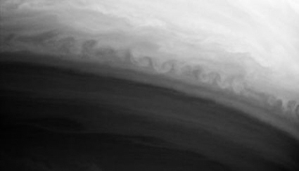 Cassini image of boundary turbulance in Saturn's atmosphere