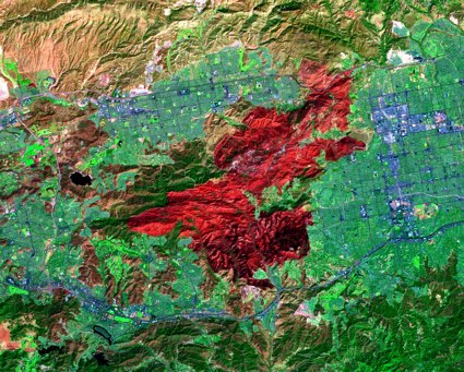 Terra satellite ASTER instrument image of the Topanga wildfire burn zone