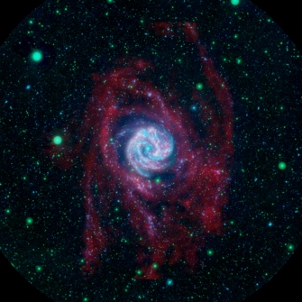 Composite GALEX ultraviolet and VLA radio image of galaxy M83