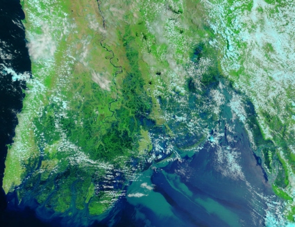 Terra spacecraft image of flooding Mynmar caused by Cyclone Nargis