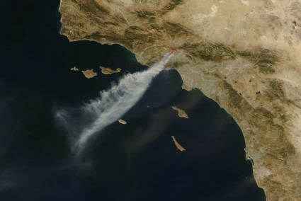 Satellite image of wildfires near Los Angeles
