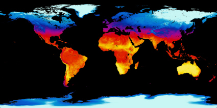 Satellite map of the average Earth surface temperature