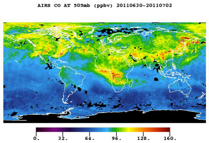 Aqua spacecraft map of global carbon monoxide