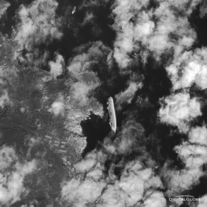 Satellite view of the cruise ship Costa Concordia disaster
