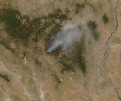 Aqua spacecraft image of New Mexico wildfire