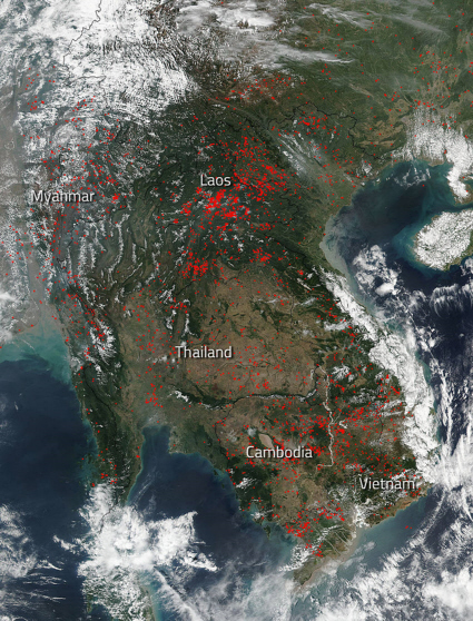 Suomi NPP satellite image of Indochina fires